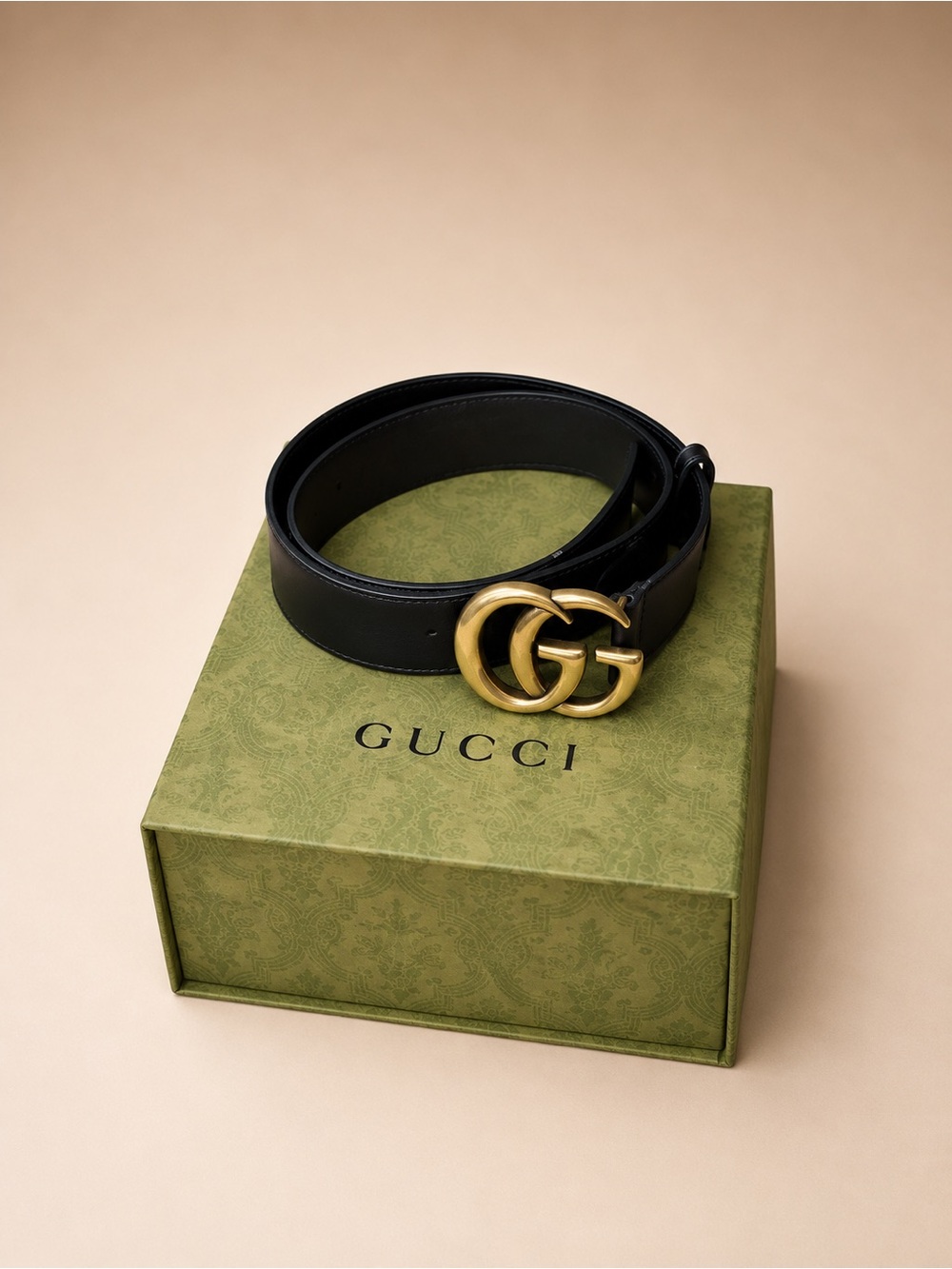 Gucci Black Leather Belt with Gold Double G Buckle Size 100